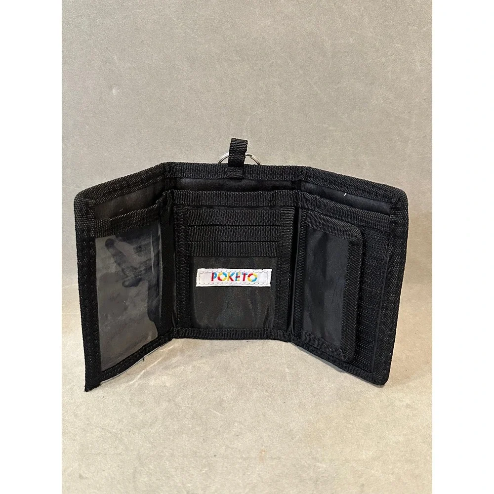 Poketo Zebra Print Tri-Fold Wallet Black White‎ Hook Loop Closure with Key Ring